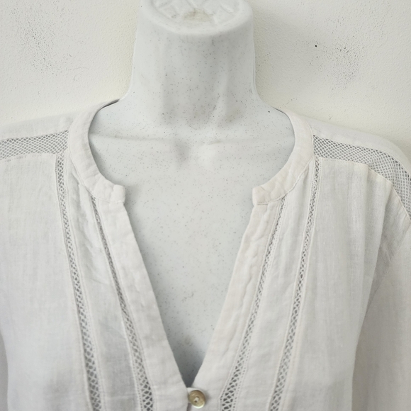 Rails Jasmine Smocked Waist Long Sleeve Linen Blend White Dress Size Large - Picture 6 of 16